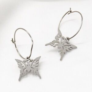 Silver Y2K Butterfly Hoops
